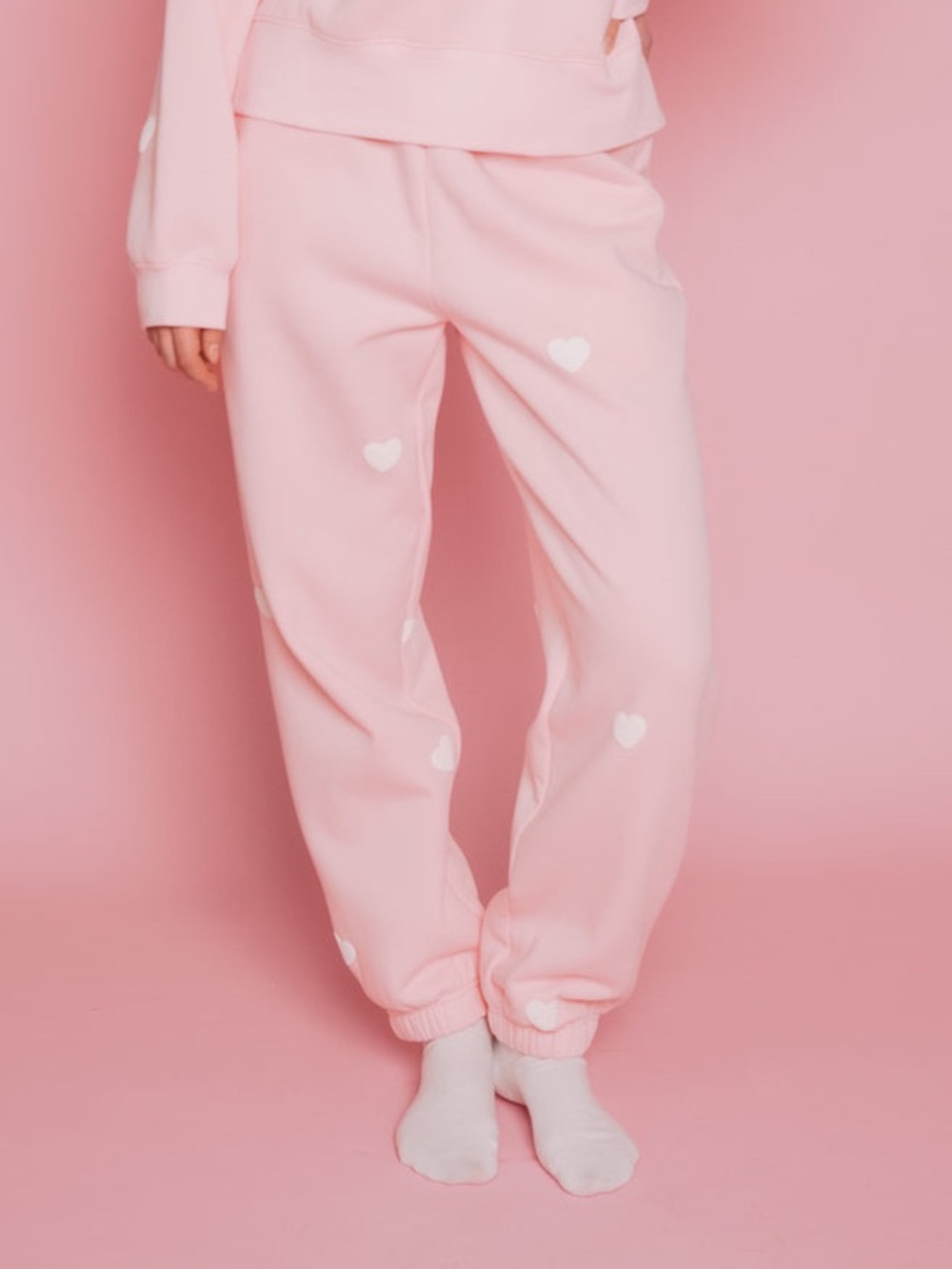 Brunette The Label Oversized Joggers All Over Puff Print Heart Light Pink Medium